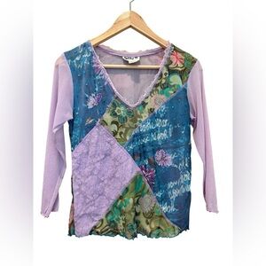 Vtg Y2K Fairycore Top Sequined Beaded Sheer Patchwork Blouse Size Small